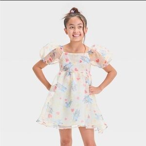 Girls' Bluey Floral Heart Organza Puff Sleeve Dress XS (4T-5T)